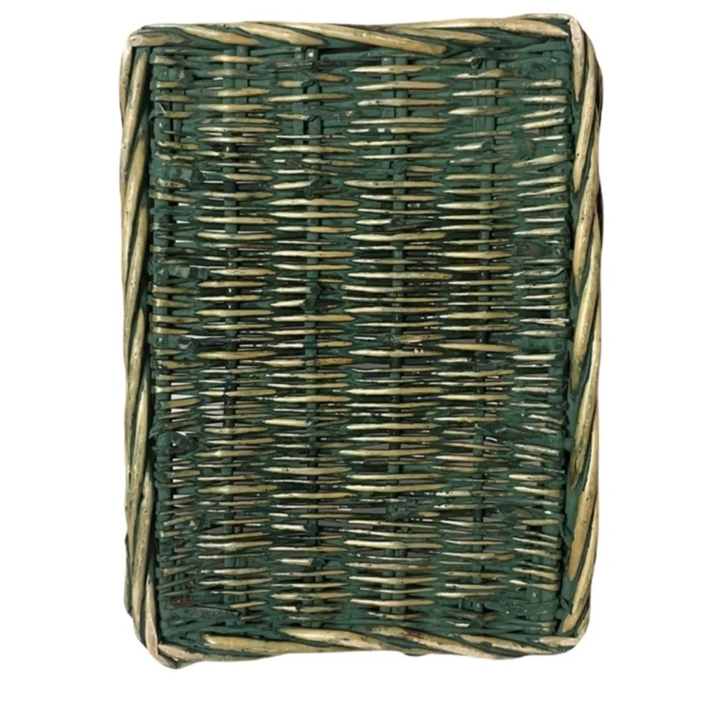 Handwoven Artisan Basket Very Large Sturdy Storage Picnic Basket Rectangle Green
